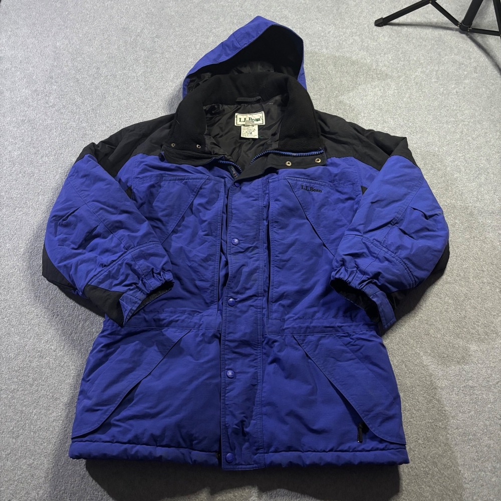Vintage LL Bean Parka Jacket Mens Medium Blue Black Thinsulate Hooded Gorpcore